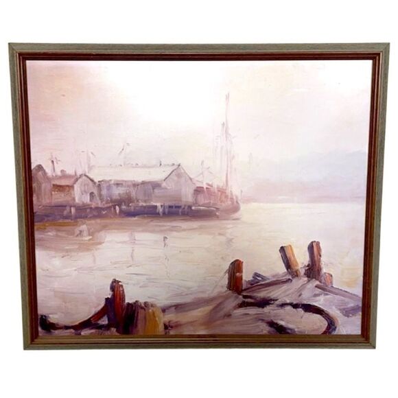 Vintage Nautical Mid Century Modern Seascape Print with Wooden Frame - Picture 1 of 16